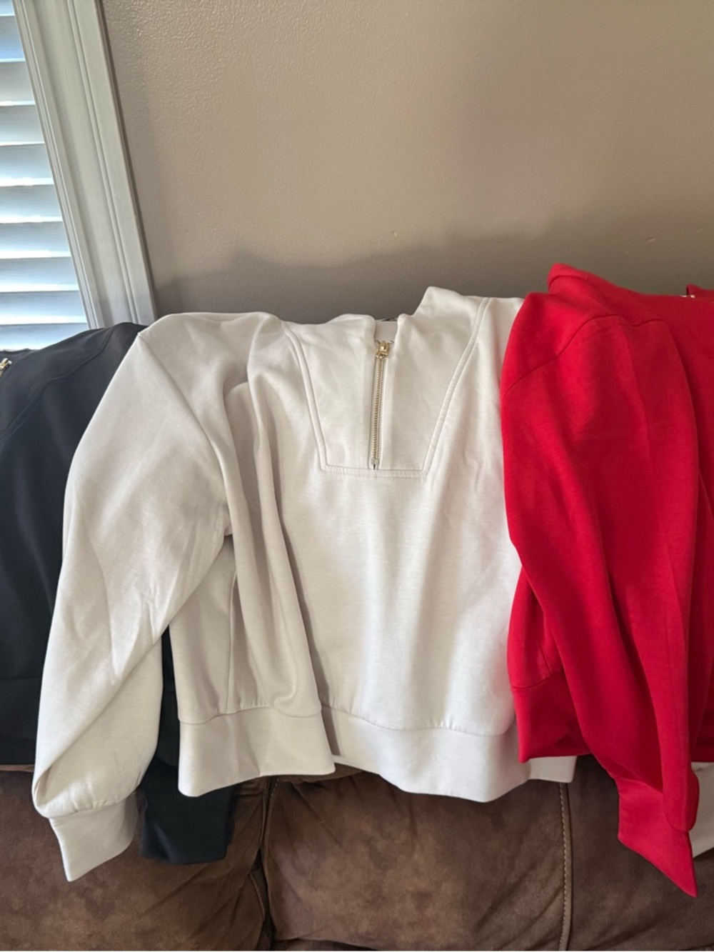 Zenana Outfitters White, Red & Black Zip Neck Sweatshirt Trio
